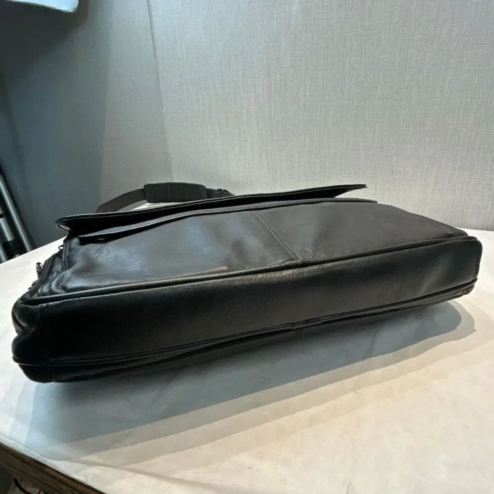 Vtg Hazel Leather Briefcase Shoulder Bag Laptop Computer Black Business Travel
